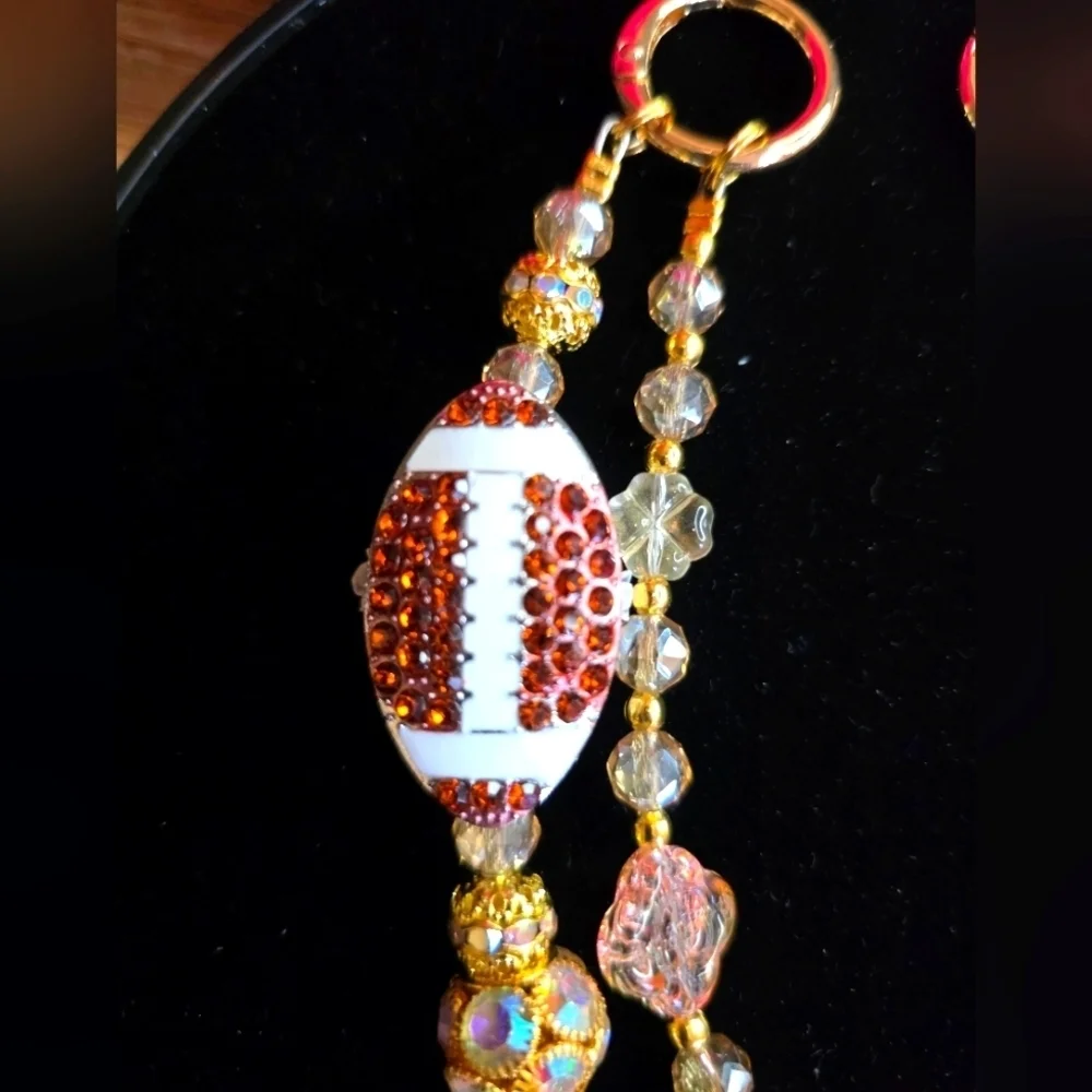 Sparkly Football Glam Beaded Bag Charm / Keychain
